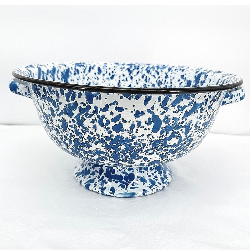 Crow Canyon Home Splatterware Enamelware Colander Blue White Marble VTG Large